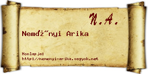 Neményi Arika névjegykártya